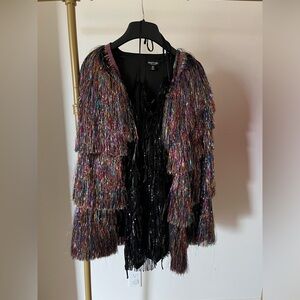 Taylor Swift Eras Tour Karma Outfit, Nasty Gal Tinsel Jacket & Sequin Romper